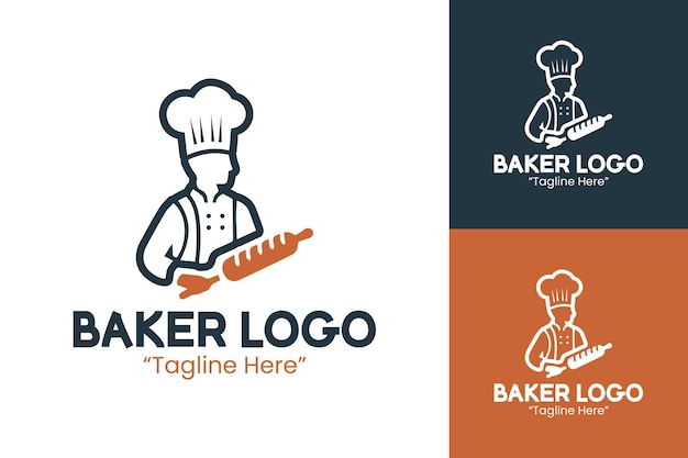 Logos elegantes de Baker en naranja y marina para soluciones de marca digital e impresa
