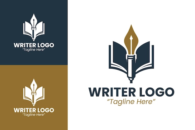 Logos de escritores creativos en azul y oro para la marca y la identidad empresarial