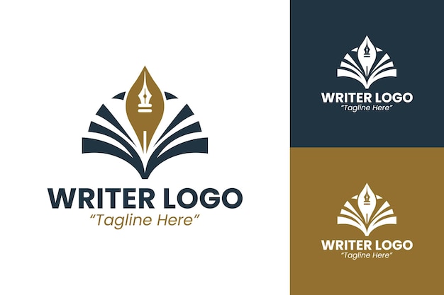Logos de escritores elegantes en azul y oro para soluciones de marca únicas