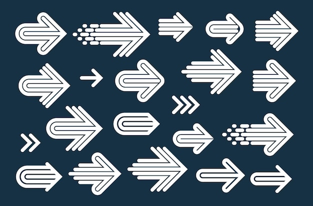 Logos de flecha lineal conjunto vectorial colección de símbolos de flechas para su uso como iconos o creación de logotipos diseño gráfico signos de un solo color
