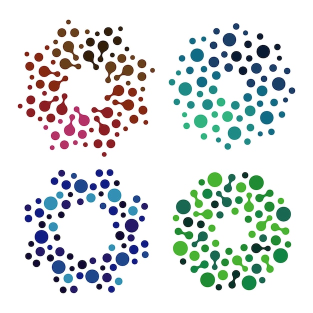 Logos de forma redonda coloridos abstractos aislados establecen elementos decorativos en vector de fondo blanco