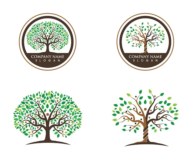 Logos de icono de vector de elemento de naturaleza ecología de hoja de árbol verde