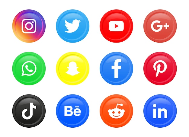 Logos de iconos de redes sociales en círculo redondo o botones modernos