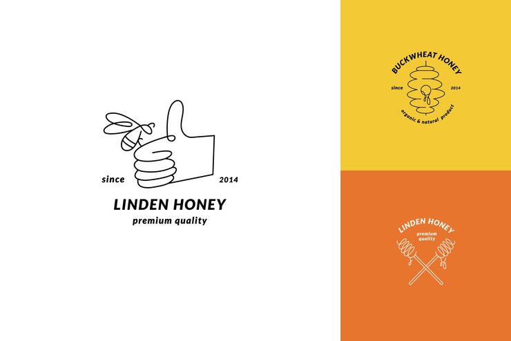 Logos de ilustración de conjuntos vectoriales y plantillas de diseño o insignias Etiquetas de miel orgánica y ecológica