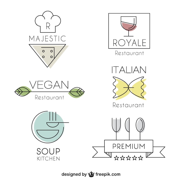 Vector logos lineales modernos de restaurantes
