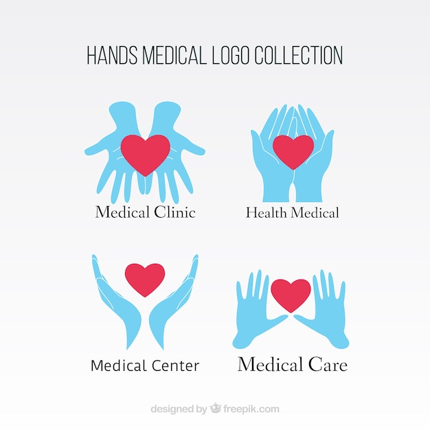 Logos médicos de manos con corazón