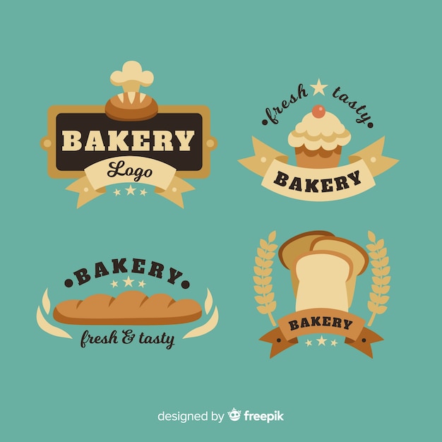 Vector logos de panadería en diseño plano