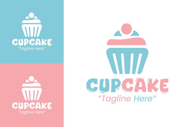 Logos personalizables y divertidos de la tienda de pasteles en colores rosa claro y azul