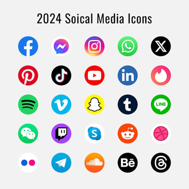 Logos de redes sociales configurados con Facebook Instagram YouTube Twitter Snapchat y más