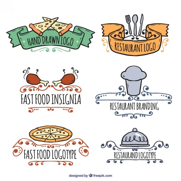 Vector logos de restaurante dibujados a mano