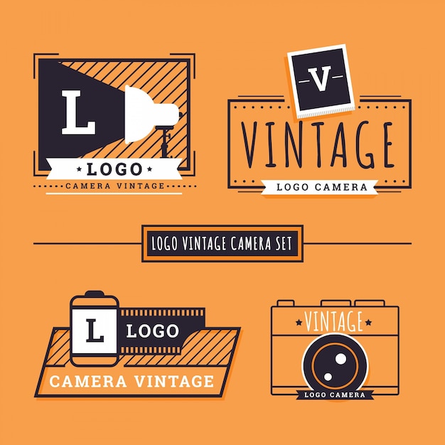 Vector logos retro de bocetos de cámaras