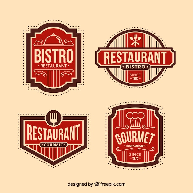 Vector logos retro de restaurante con diseño de insignia