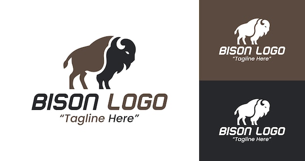 Logos únicos de bisonte en marrón y negro para soluciones de marca empresarial y creativa