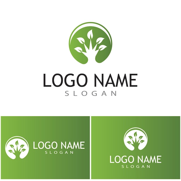 Logos de vector de elemento de naturaleza de ecología de hoja de árbol verde