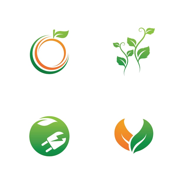 Logos de vector de elemento de naturaleza de ecología de hoja de árbol verde