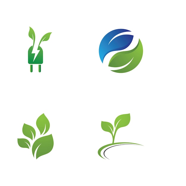 Logos de vector de elemento de naturaleza de ecología de hoja de árbol verde