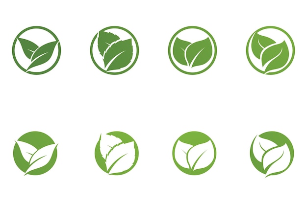 Logos de vector de elemento de naturaleza de ecología de hoja de árbol verde