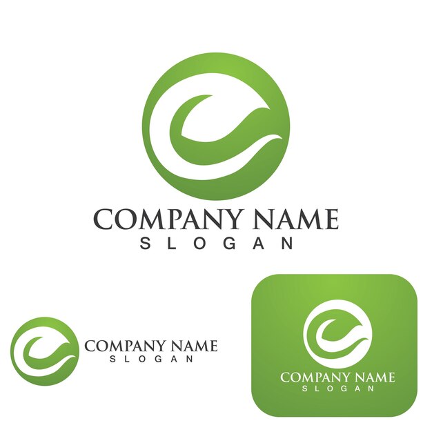 Logos de vector de elemento de naturaleza de ecología de hoja de árbol verde