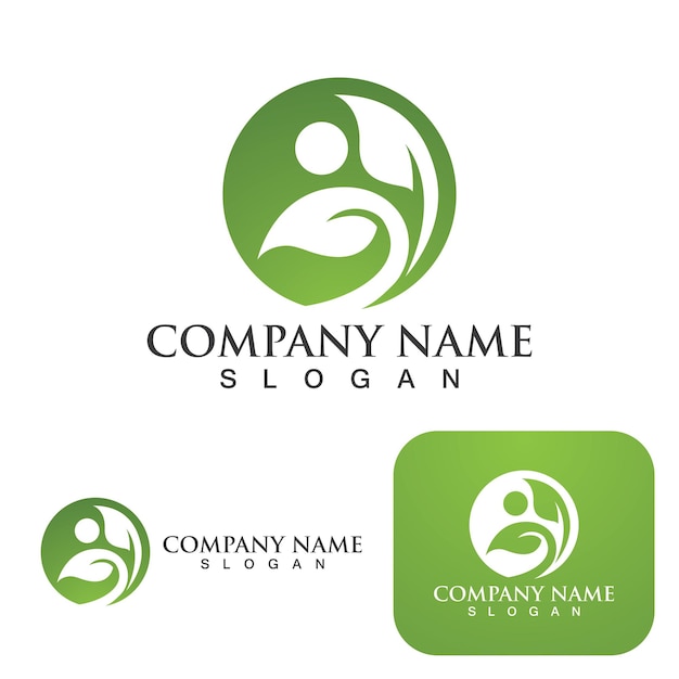 Logos de vector de elemento de naturaleza de ecología de hoja de árbol verde