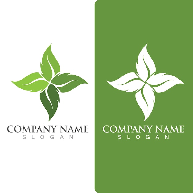 Logos de vector de elemento de naturaleza de ecología de hoja de árbol verde