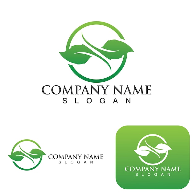 Logos de vector de elemento de naturaleza de ecología de hoja de árbol verde