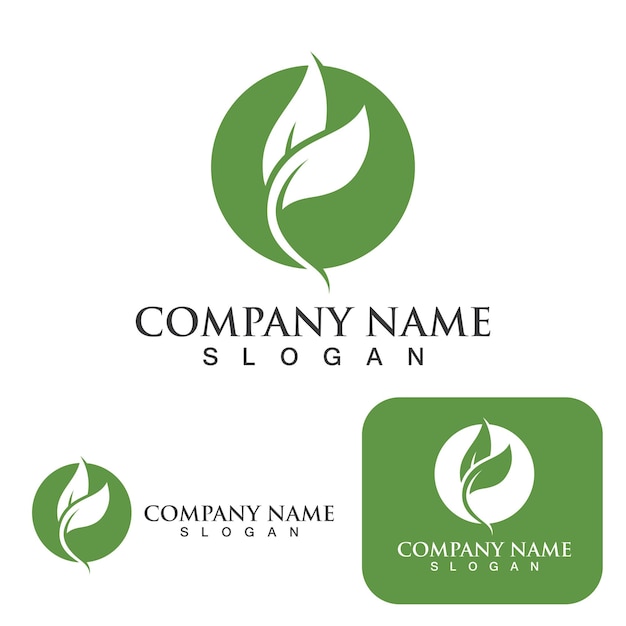 Logos de vector de elemento de naturaleza de ecología de hoja de árbol verde