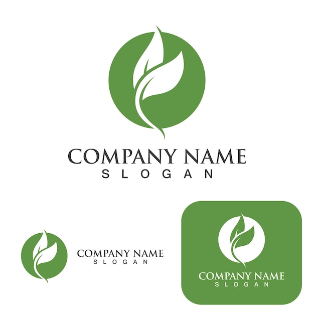Logos de vector de elemento de naturaleza de ecología de hoja de árbol verde