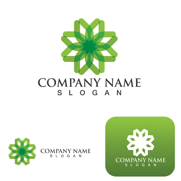 Logos de vector de elemento de naturaleza de ecología de hoja de árbol verde