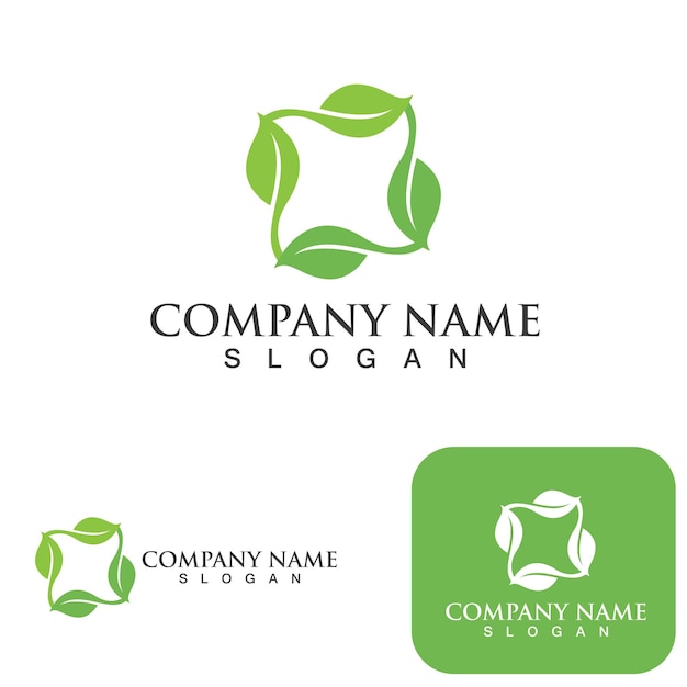 Logos de vector de elemento de naturaleza de ecología de hoja de árbol verde