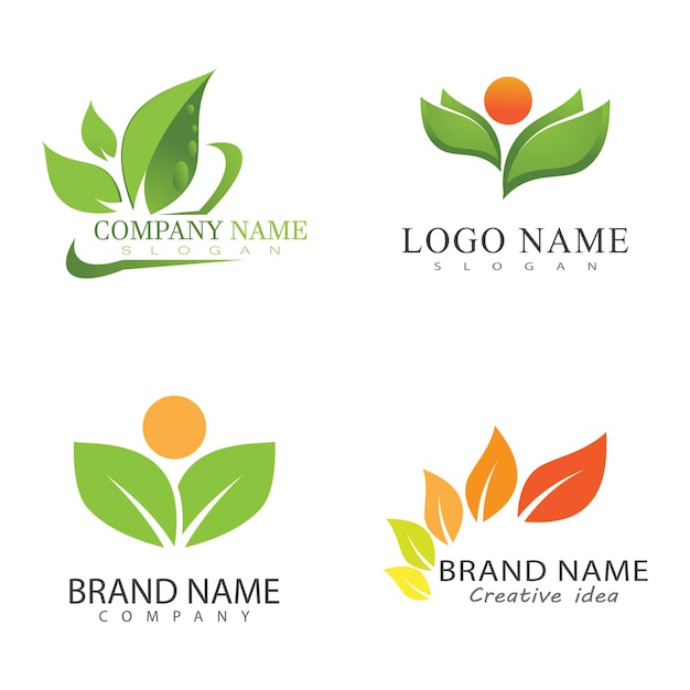 Logos de vector de elemento de naturaleza de ecología de hoja verde