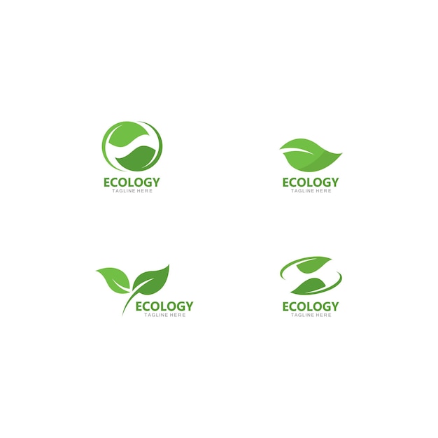 Logos de vector de elemento de naturaleza de ecología de hoja verde