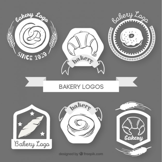 Vector logos vintage de panadería blancos dibujados a mano