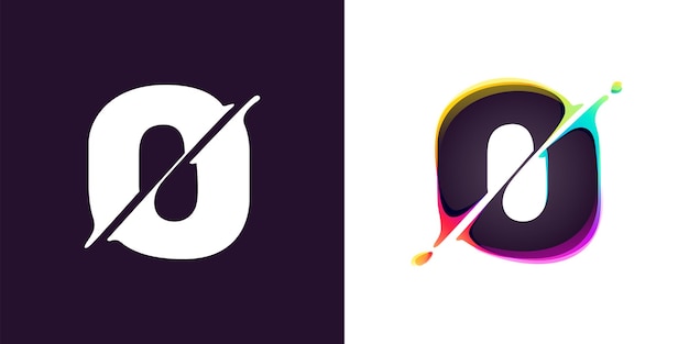 Logotipo 0 Número cero con efecto de cambio de color de distorsión cibernética Tipo de gradiente multicolor Problema de neón