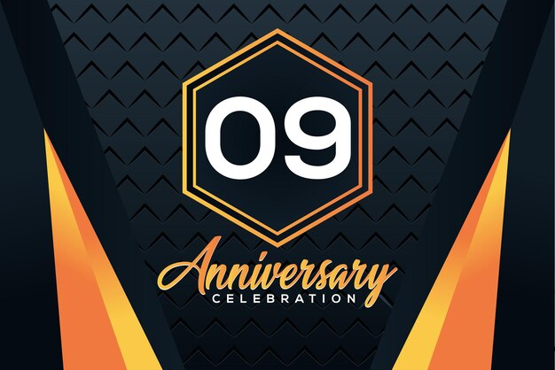 Logotipo del 09º aniversario con números de color naranja con diseño de vector de número blanco