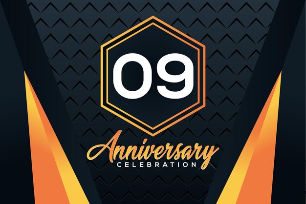 Vector logotipo del 09º aniversario con números de color naranja con diseño de vector de número blanco