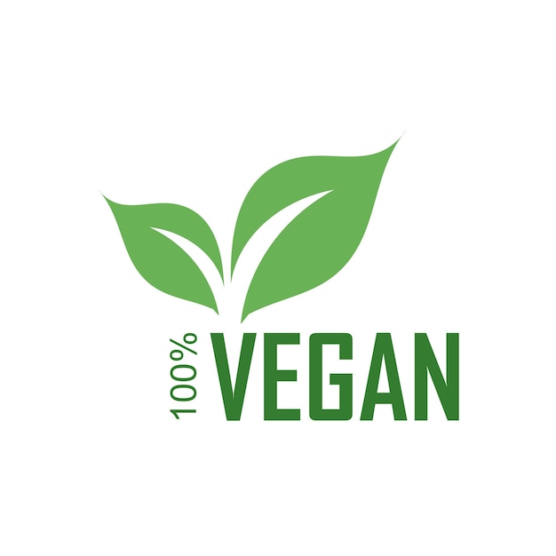 Logotipo 100% vegano con hojas verdes para una dieta ecológica vegetariana