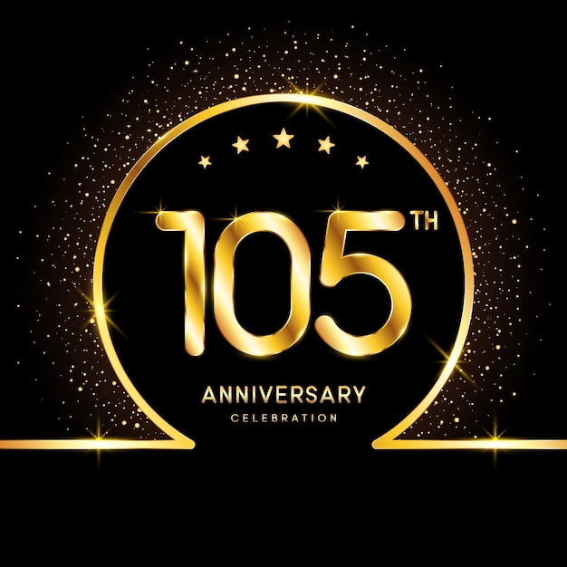 Logotipo del 105.º aniversario Diseño del logotipo del aniversario de oro con plantilla de vector de logotipo de número dorado