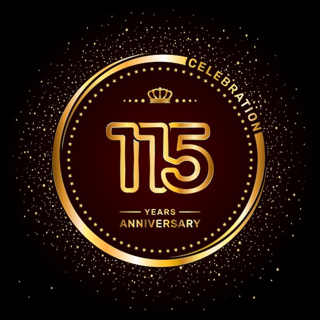 Vector logotipo del 115 aniversario con estilo de número de doble línea y anillo de color dorado