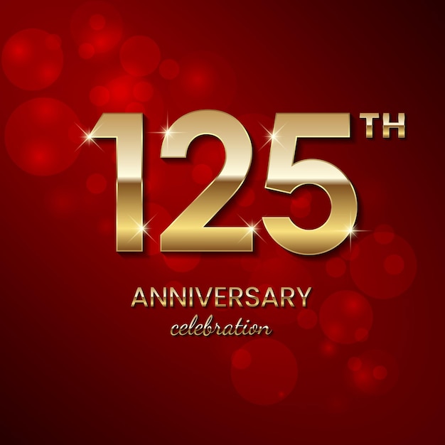 Logotipo del 125 aniversario Número dorado con confeti brillante y plantilla vectorial brillante