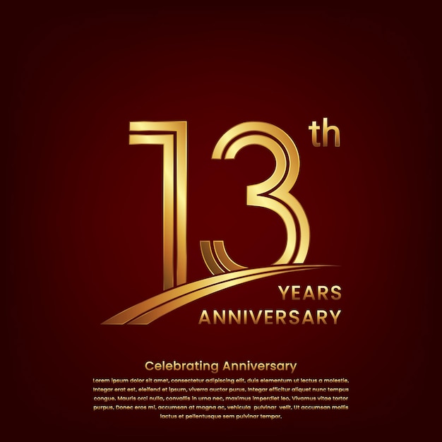 Logotipo del 13.º aniversario con diseño de concepto de doble línea Número de oro para el evento de celebración del aniversario Plantilla de vector de logotipo