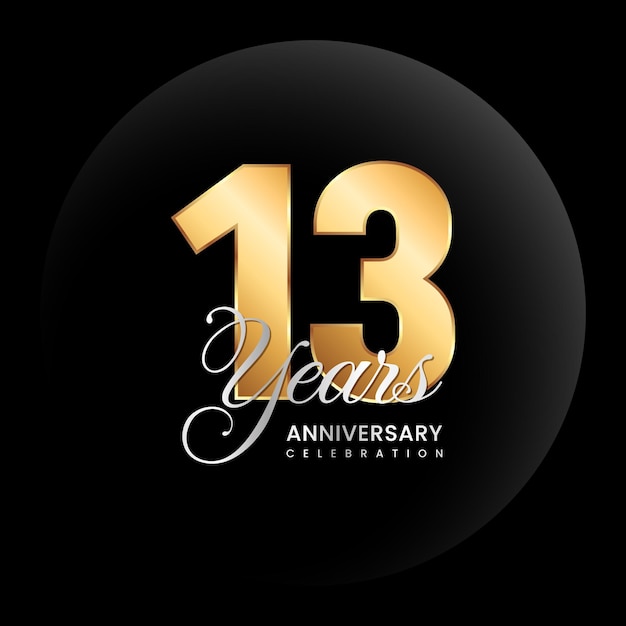 Logotipo del 13.º aniversario Número dorado con texto en color plateado Ilustración de la plantilla vectorial del logotipo