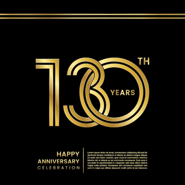 Logotipo del 130 aniversario con diseño de concepto de doble línea Número dorado y texto Vector de arte lineal