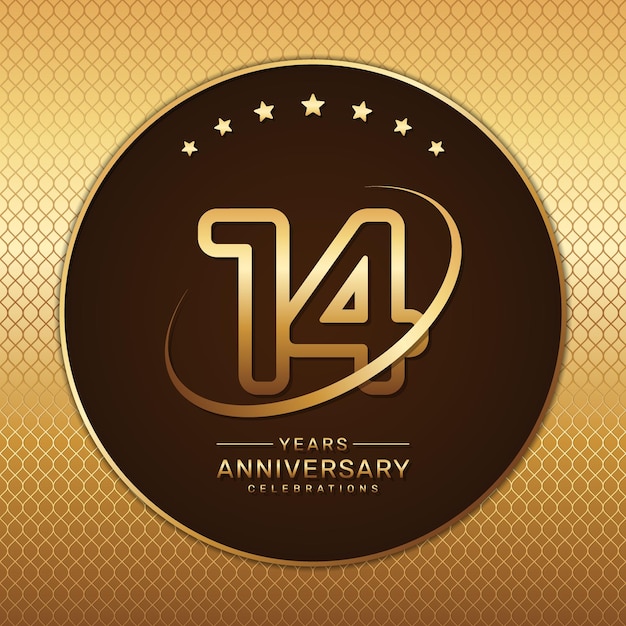 Logotipo del 14.º aniversario con un número dorado y un anillo aislado en un fondo dorado