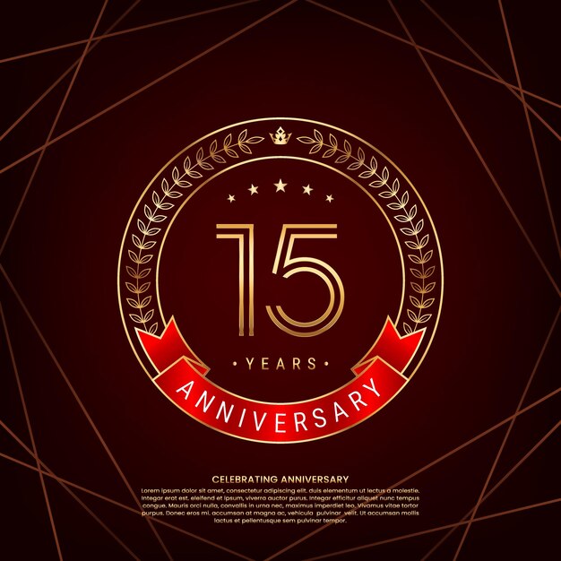 logotipo del 15.º aniversario con corona de laurel dorada y número de doble línea