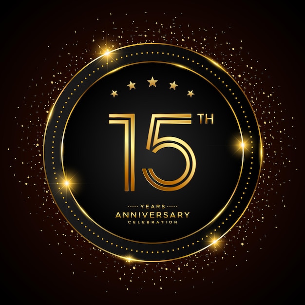 logotipo del 15.º aniversario con estilo de doble línea de color dorado