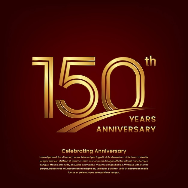 Logotipo del 150 aniversario con diseño de concepto de doble línea Número de oro para el evento de celebración del aniversario Plantilla de vector de logotipo