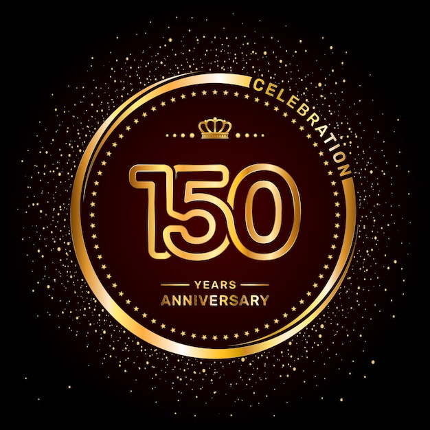 Logotipo del 150 aniversario con estilo de número de doble línea y anillo de color dorado