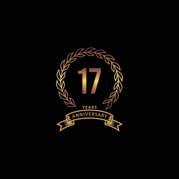Logotipo del 17.º aniversario con fondo dorado y negro.