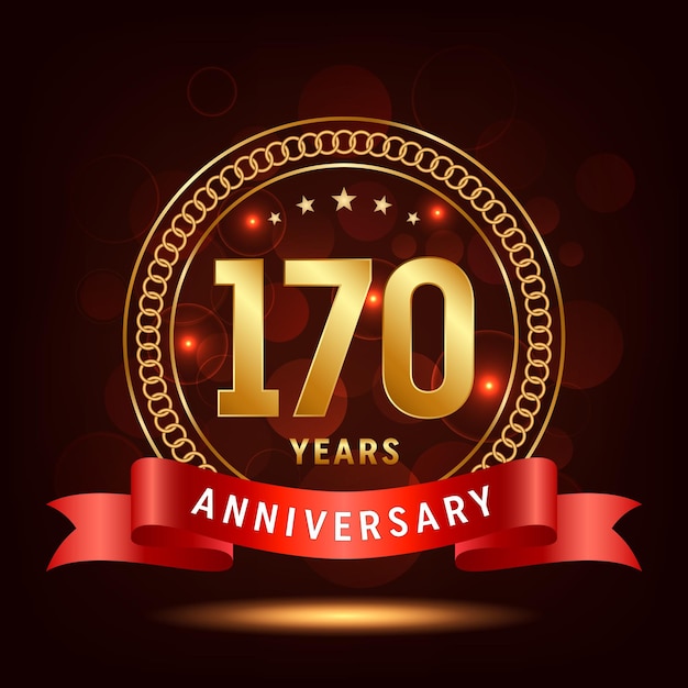 Logotipo del 170 aniversario Número dorado con confeti brillante y plantilla vectorial de cinta
