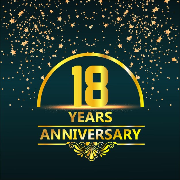 Vector logotipo del 18 aniversario con número dorado brillante en fondo rojo aislado 18th eig